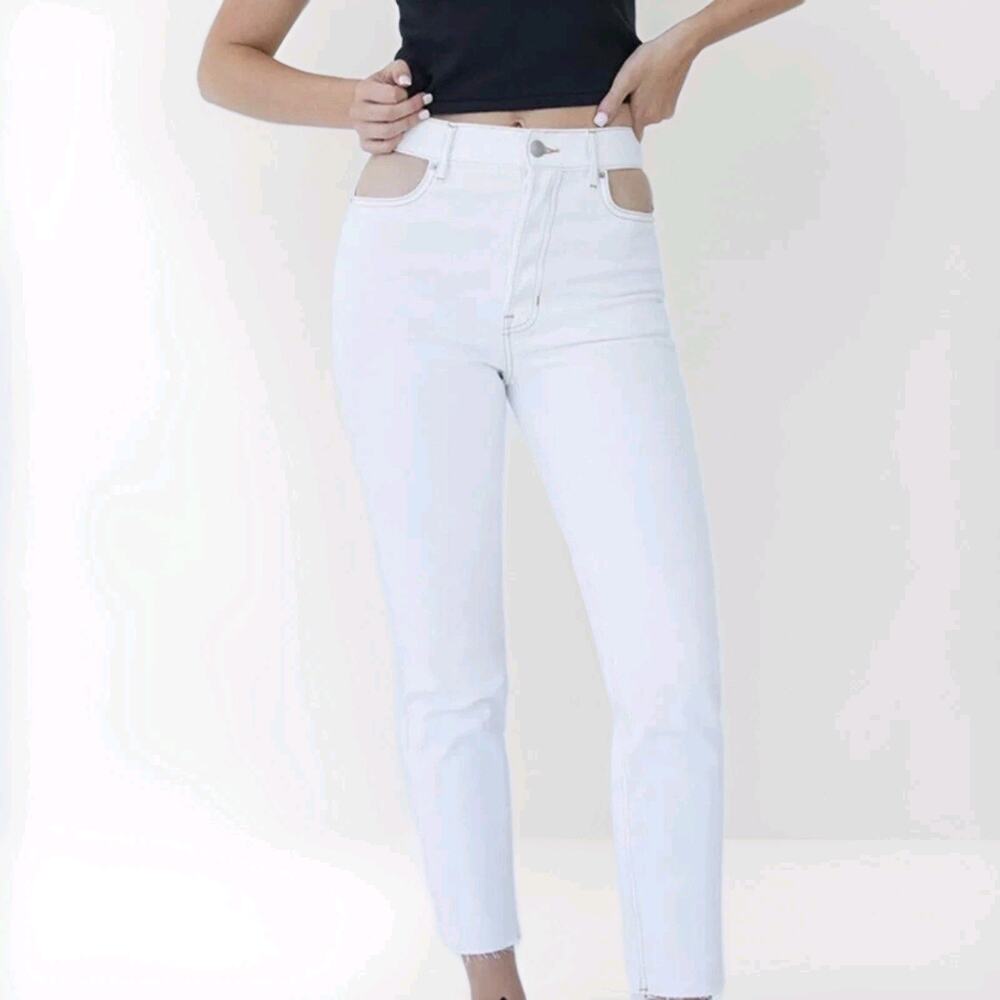 NWT Playboy High Waisted Cutout Pocket Jeans White Size 23 Logo Denim Pants